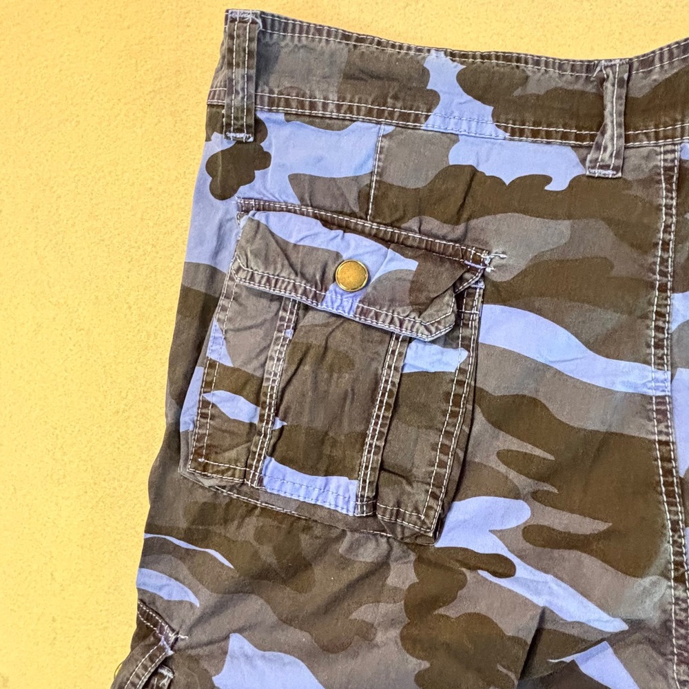 Erston Mens Blue Camo Cargo Shorts Multi Pocket Utility Streetwear NWT - Picture 9 of 14